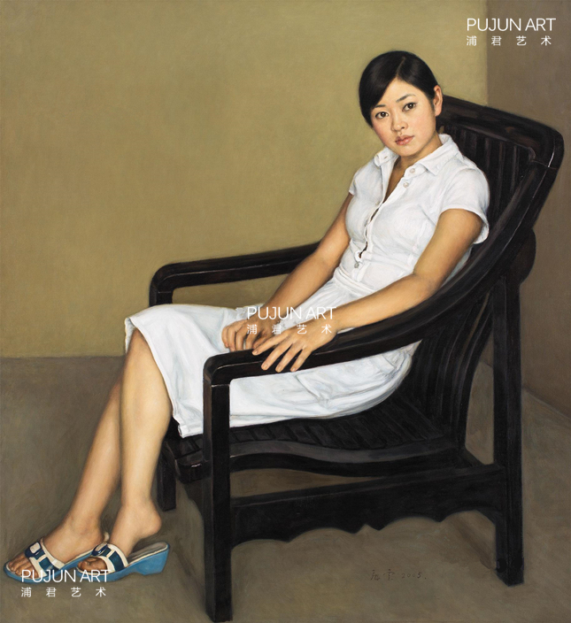 杨飞云油画《白衣黑椅》
