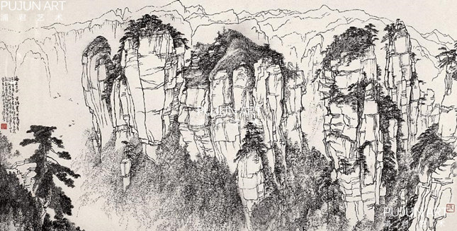 国家画院刘牧 1983年作 海上三山